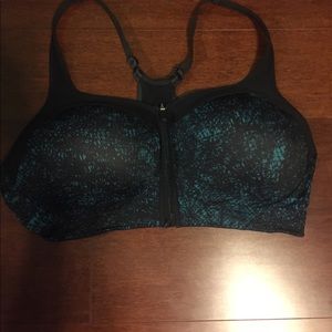 Large Zipper Black and Turquoise Sports Bra